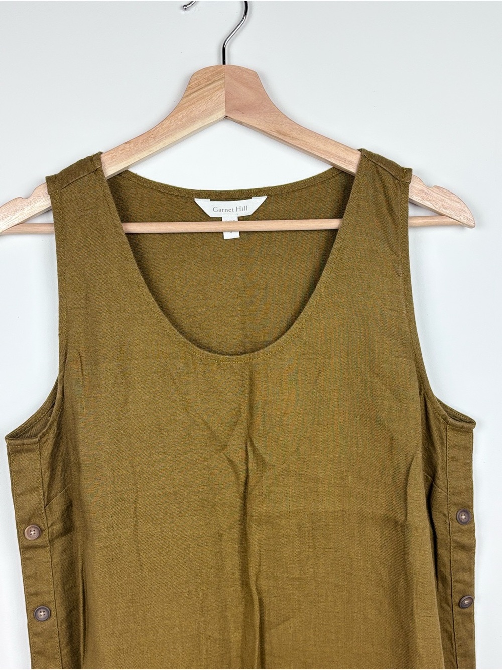 🌿 Garnet Hill 100% Linen Maxi Dress | S | Olive Khaki